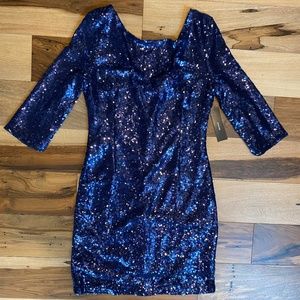 LULUS Navy Sequin Bodycon Dress  LG
